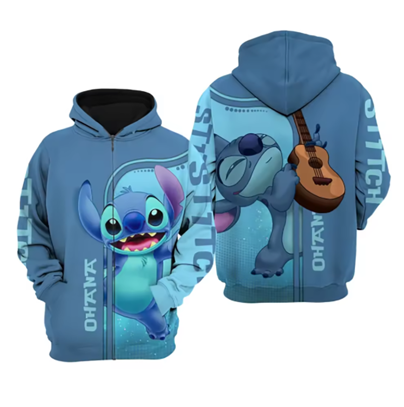 Stitch Guitar 3D Zipper Hoodie