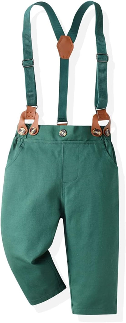 Christmas green pants Gentleman Toddler outfit with bow tie suspender overall pants