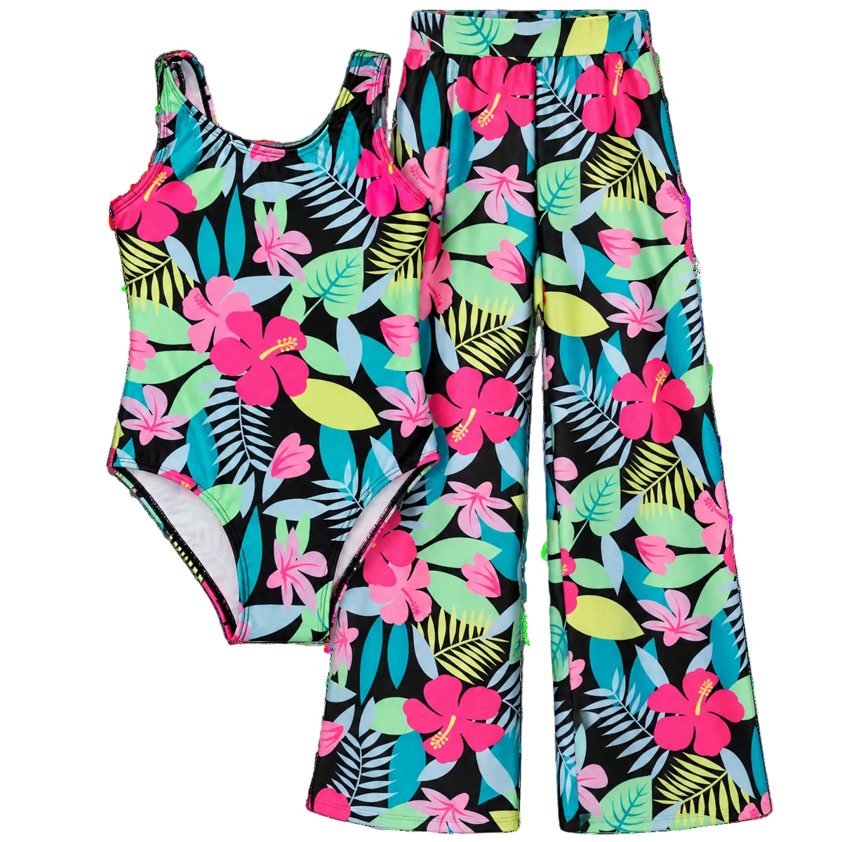 Girls Tropical 2PC Bath Suit &amp; Long Pants