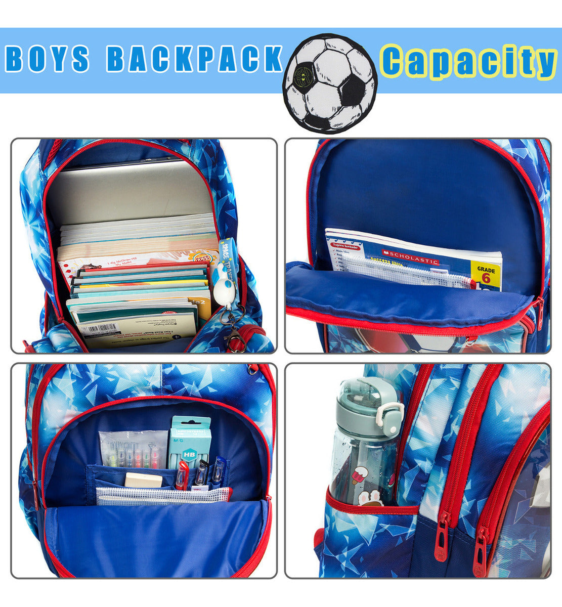 3pc Soccer Game Football Bookbag set