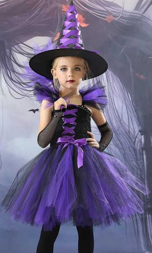 Halloween Girls Purple Little Witch Costume with accessories