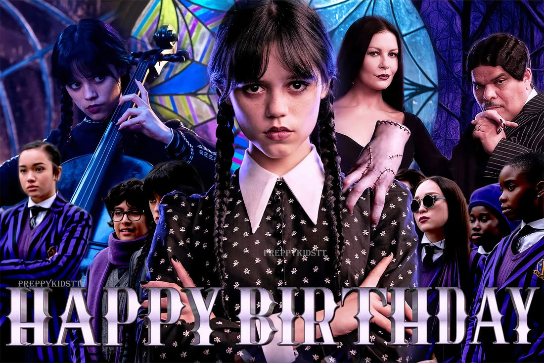 Wednesday Party backdrop birthday 5ft x 3ft - Preppy Kids (Grand Bazaar)