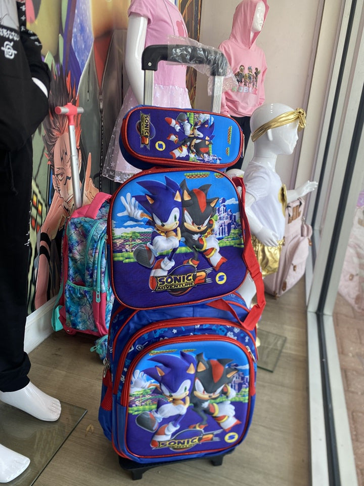 Sonic 3pc trolley set backpack bookbag