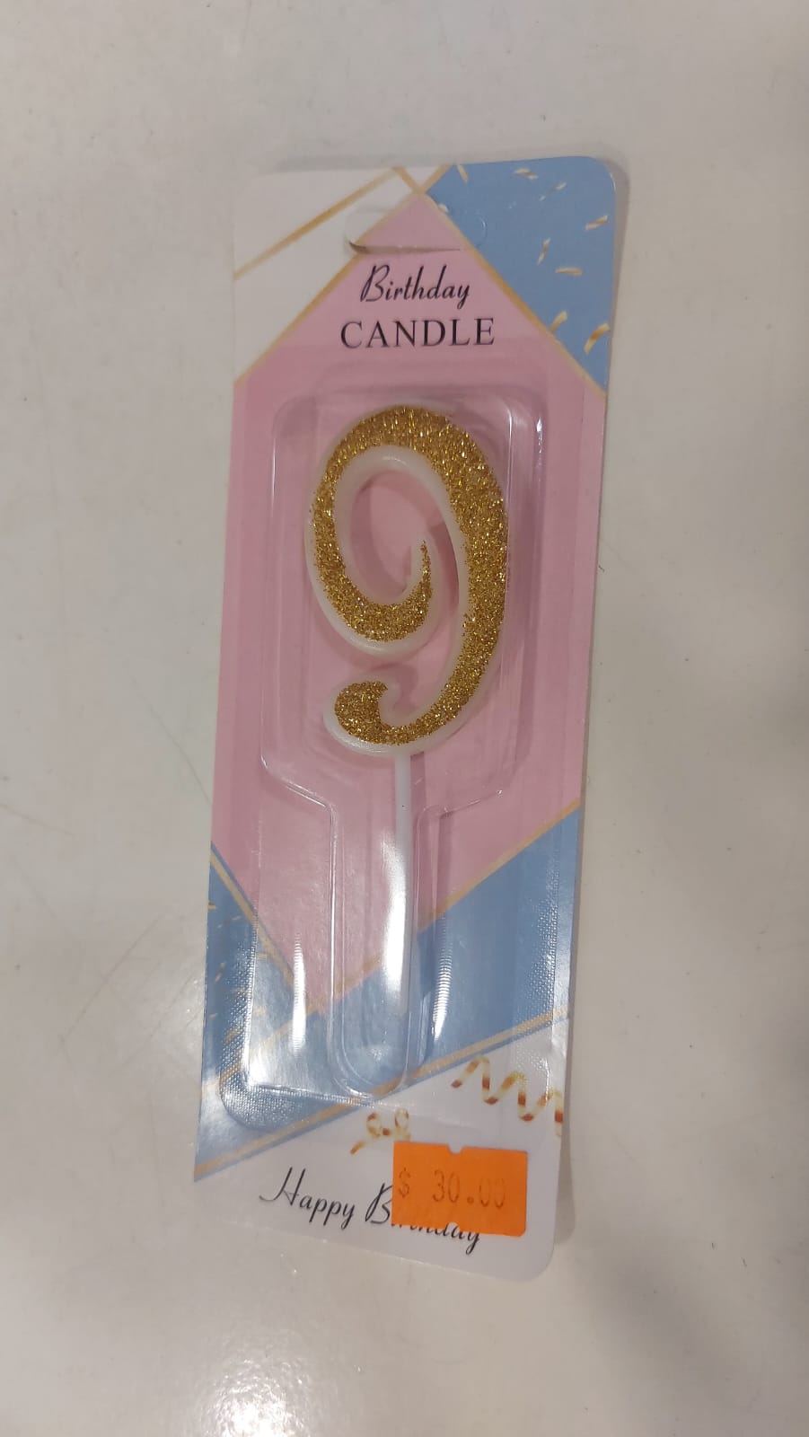 Gold Glitter Candles white stick 0 to 9