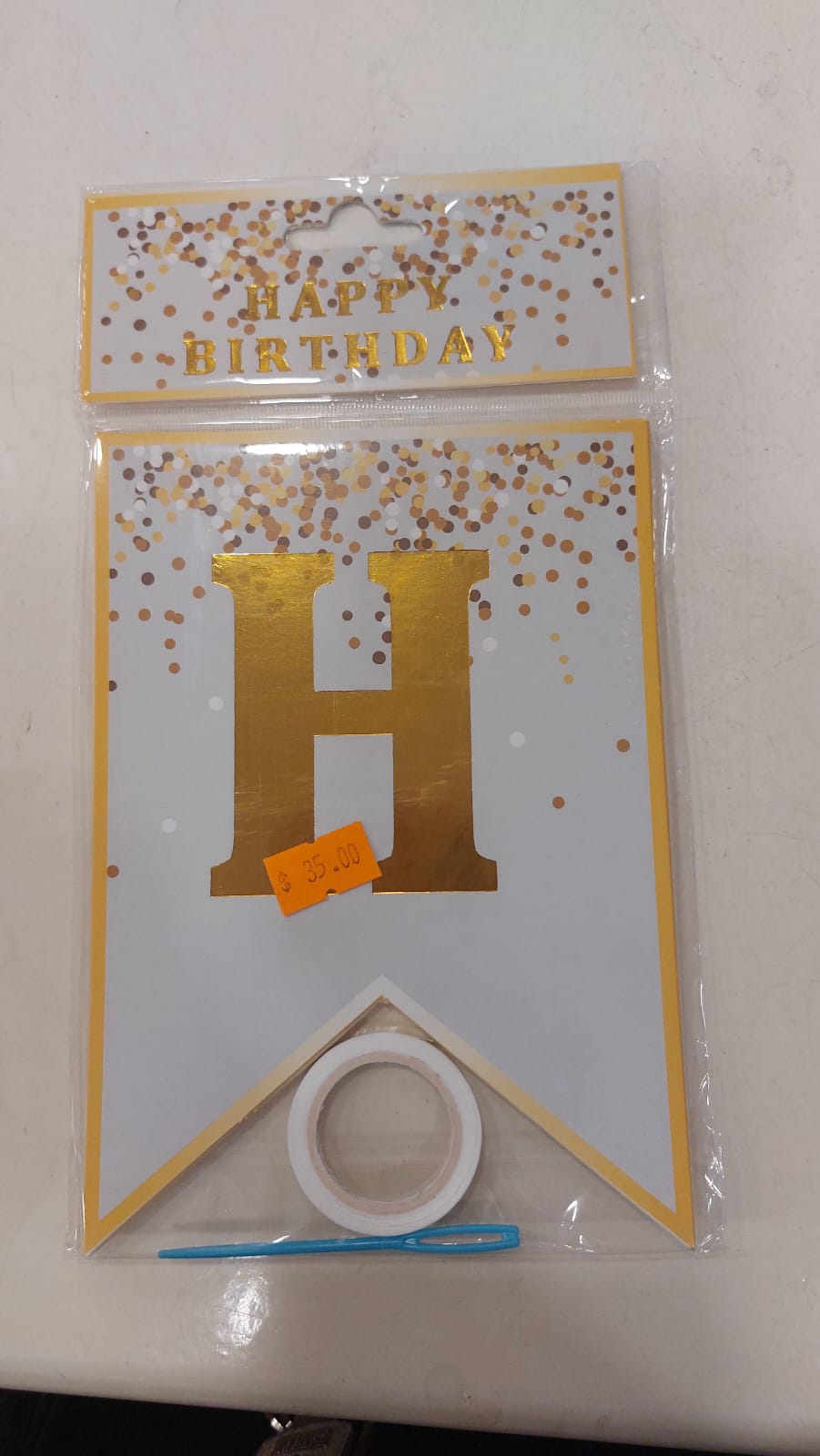 HBD White &amp; Gold dots Banner Happy Birthday