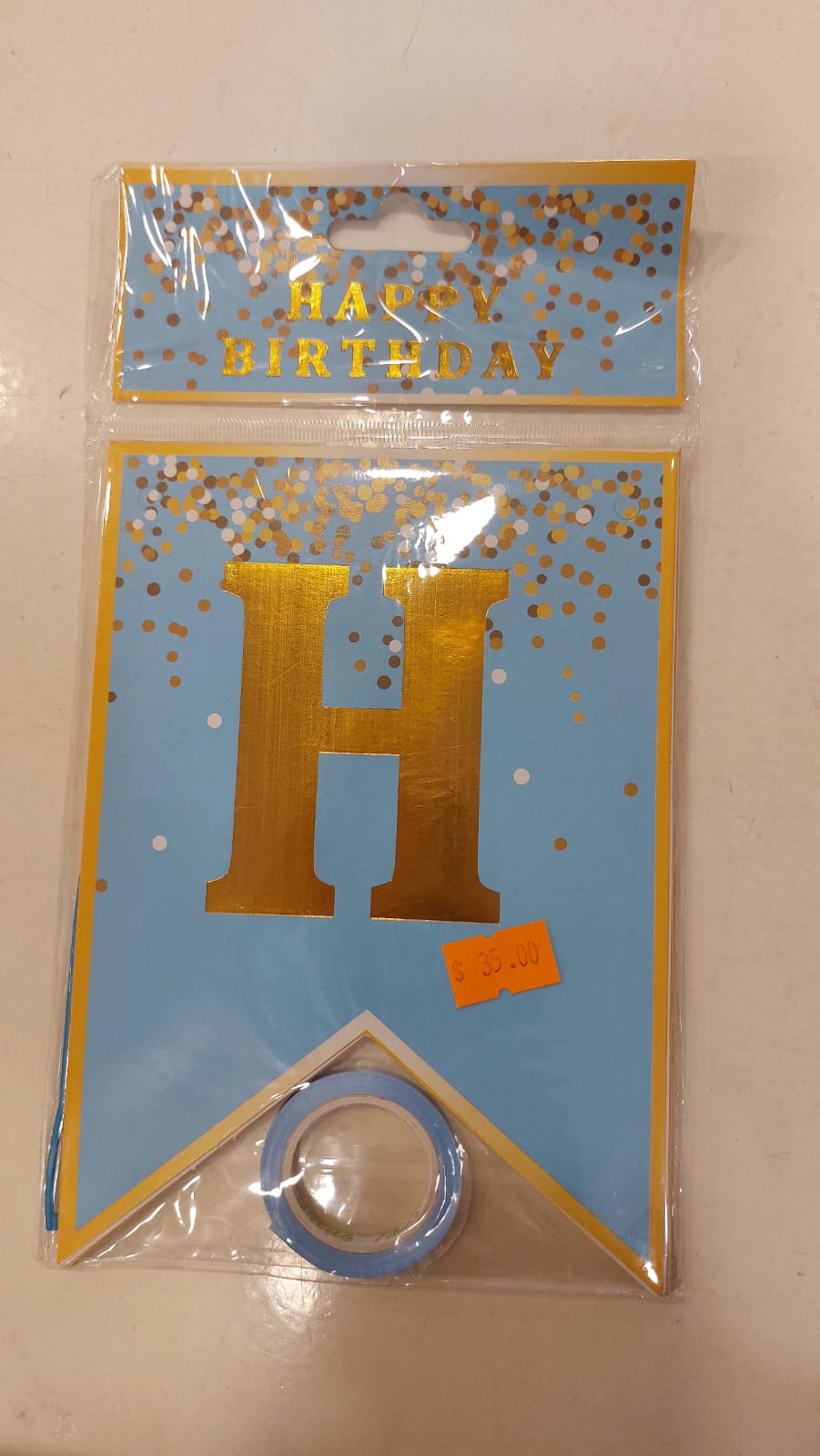 HBD Blue &amp; Gold dots Banner Happy Birathday