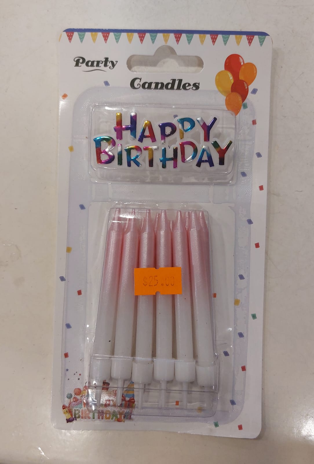 12pc pink and white gradient candles Happy Birthday