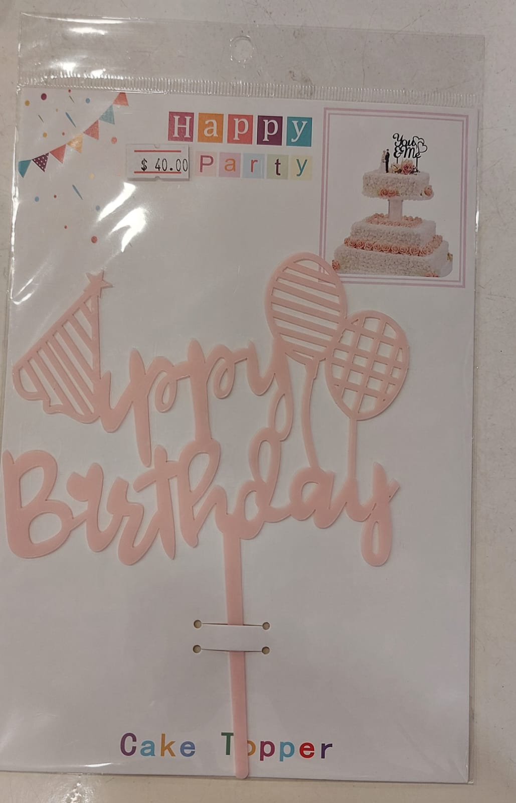 Happy Birthday Light Pink Cake Topper