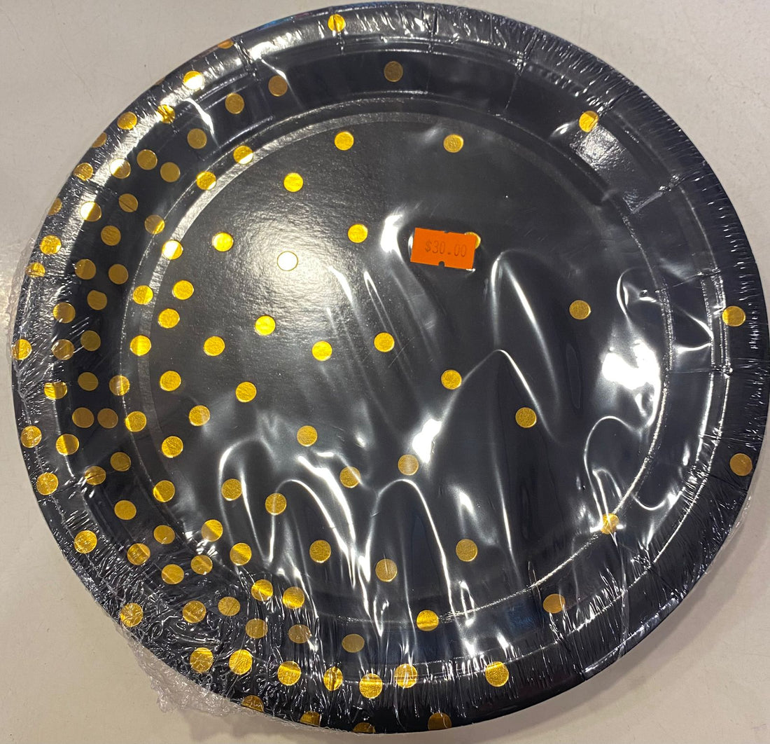 9" Black and gold party plates - Preppy Kids (Grand Bazaar)