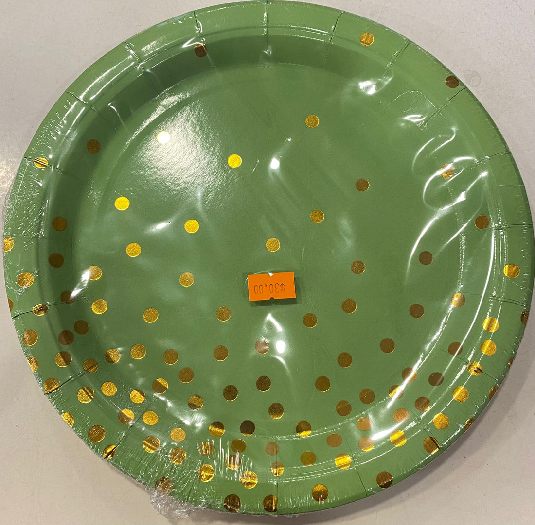 9" Green and gold party plates - Preppy Kids (Grand Bazaar)