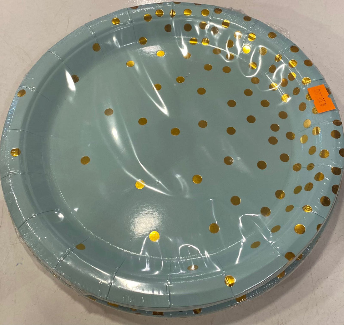 9" Mint green and gold party plates - Preppy Kids (Grand Bazaar)