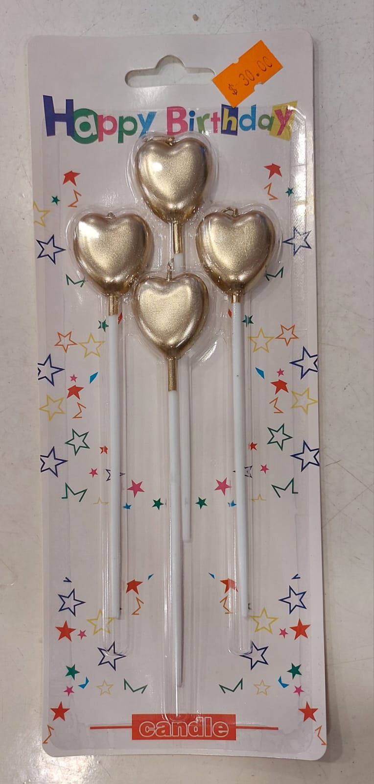 4 pc Heart Candles Gold