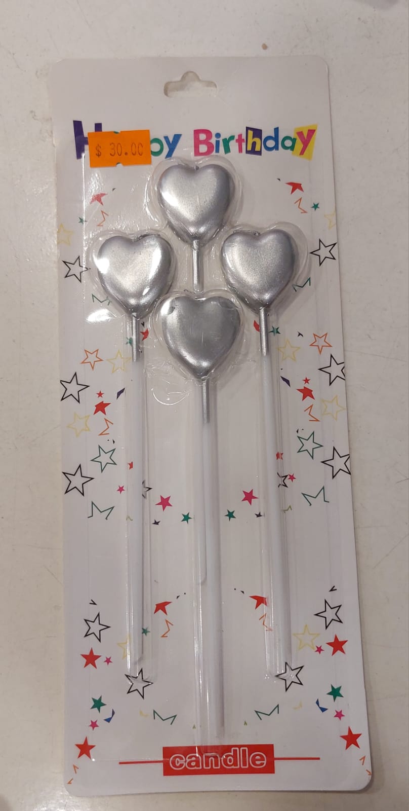 4 pc Heart Candles Silver