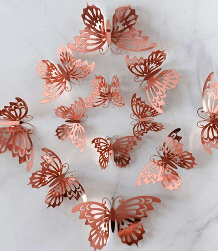 Rose Gold 3D Butterfly Decoration (12 Pcs) - Preppy Kids (Grand Bazaar)