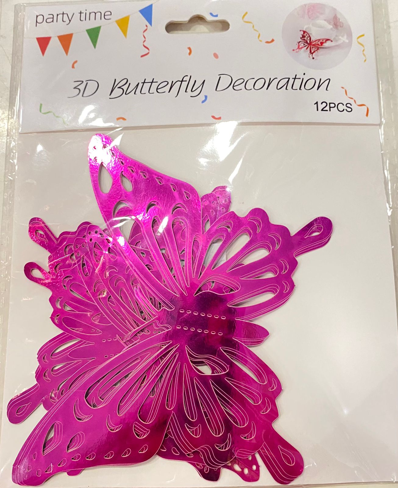 Pink 3D Butterfly Decoration (12 Pcs)