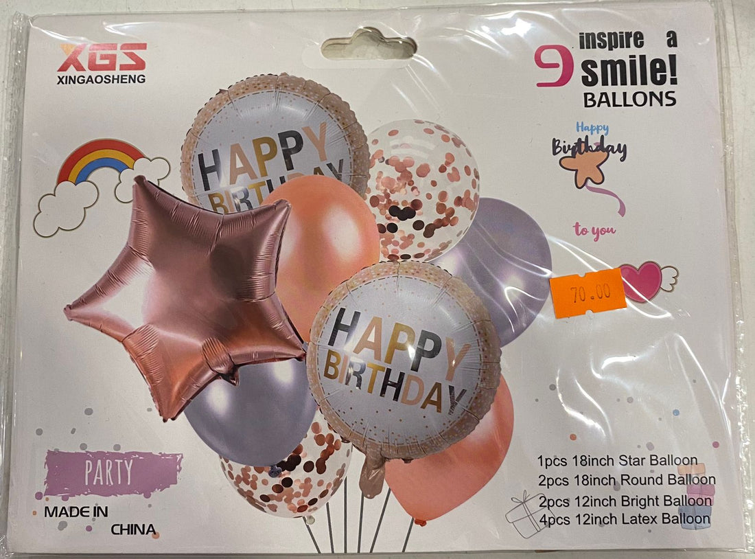 9 pc Pink Happy Birthday balloons - Preppy Kids (Grand Bazaar)