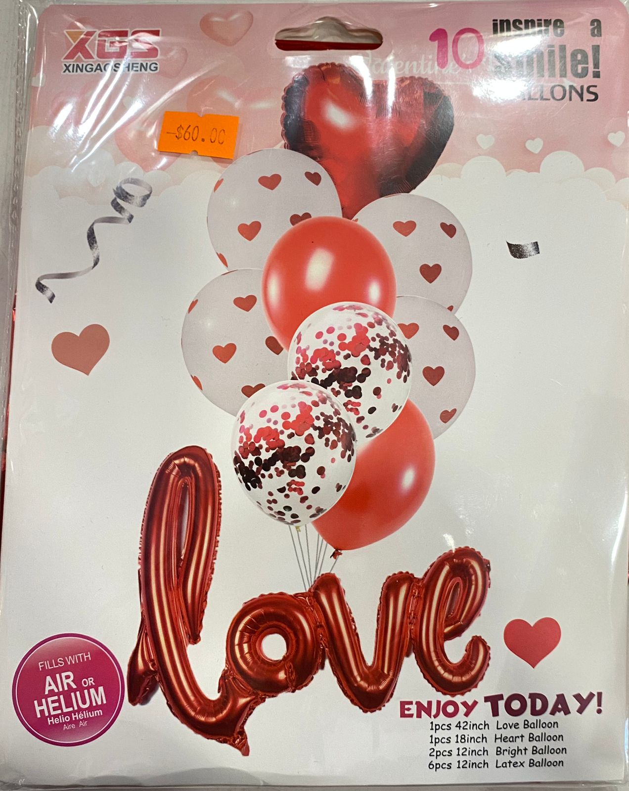 10pc Red heart balloon set