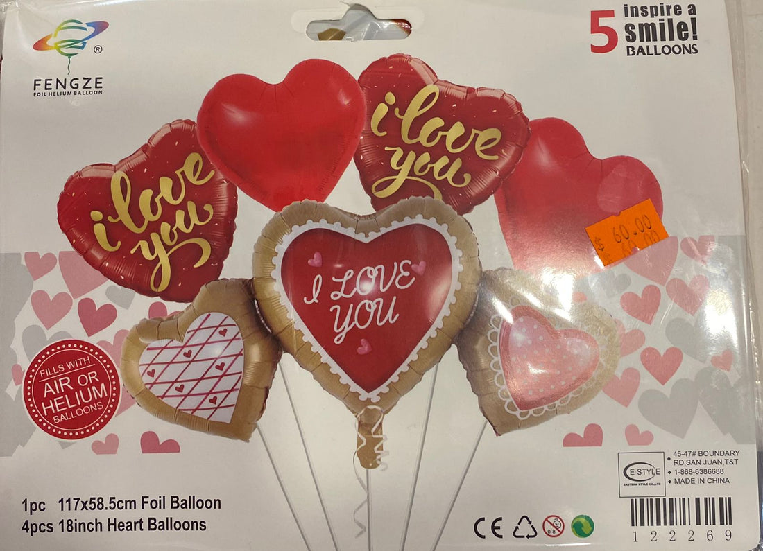 5 pc heart foil balloon set