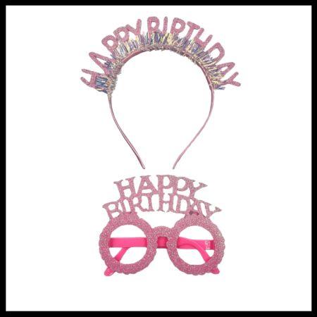 Happy Birthday Headband With Glasses (Pink)