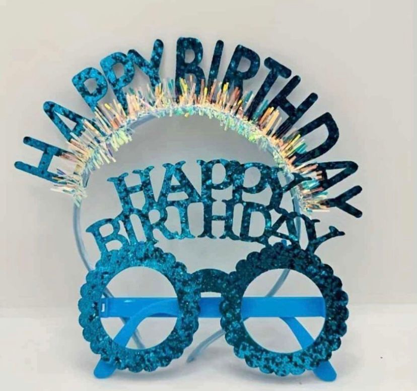 Happy Birthday Headband With Glasses (Blue)