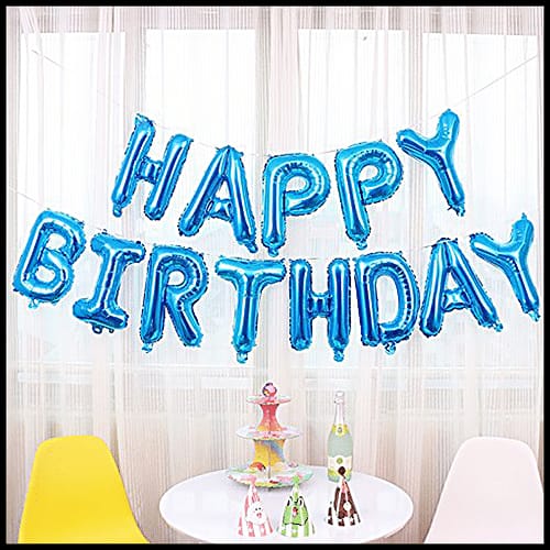 Happy Birthday Balloons Banner Decorations (Blue ) 16 inch HBD