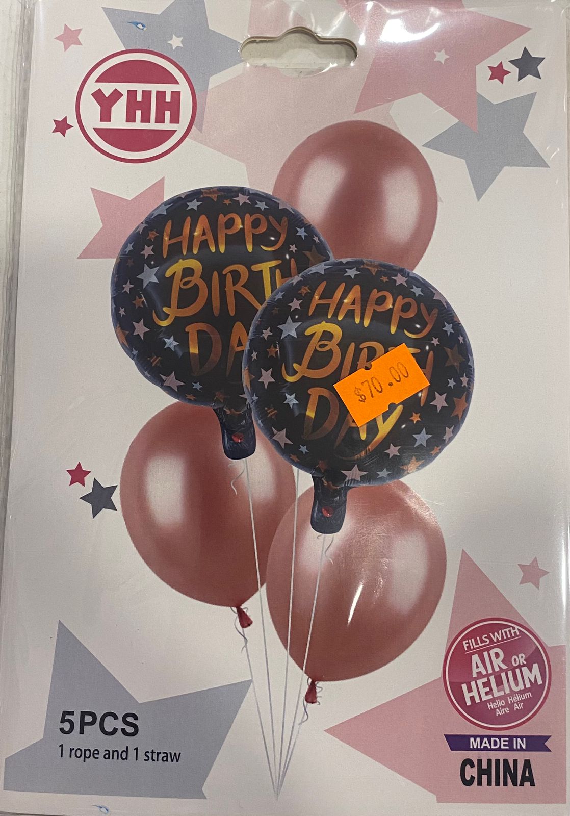 Black and Rose Gold Foil and Latex  Happy Birthday Balloons 5pc