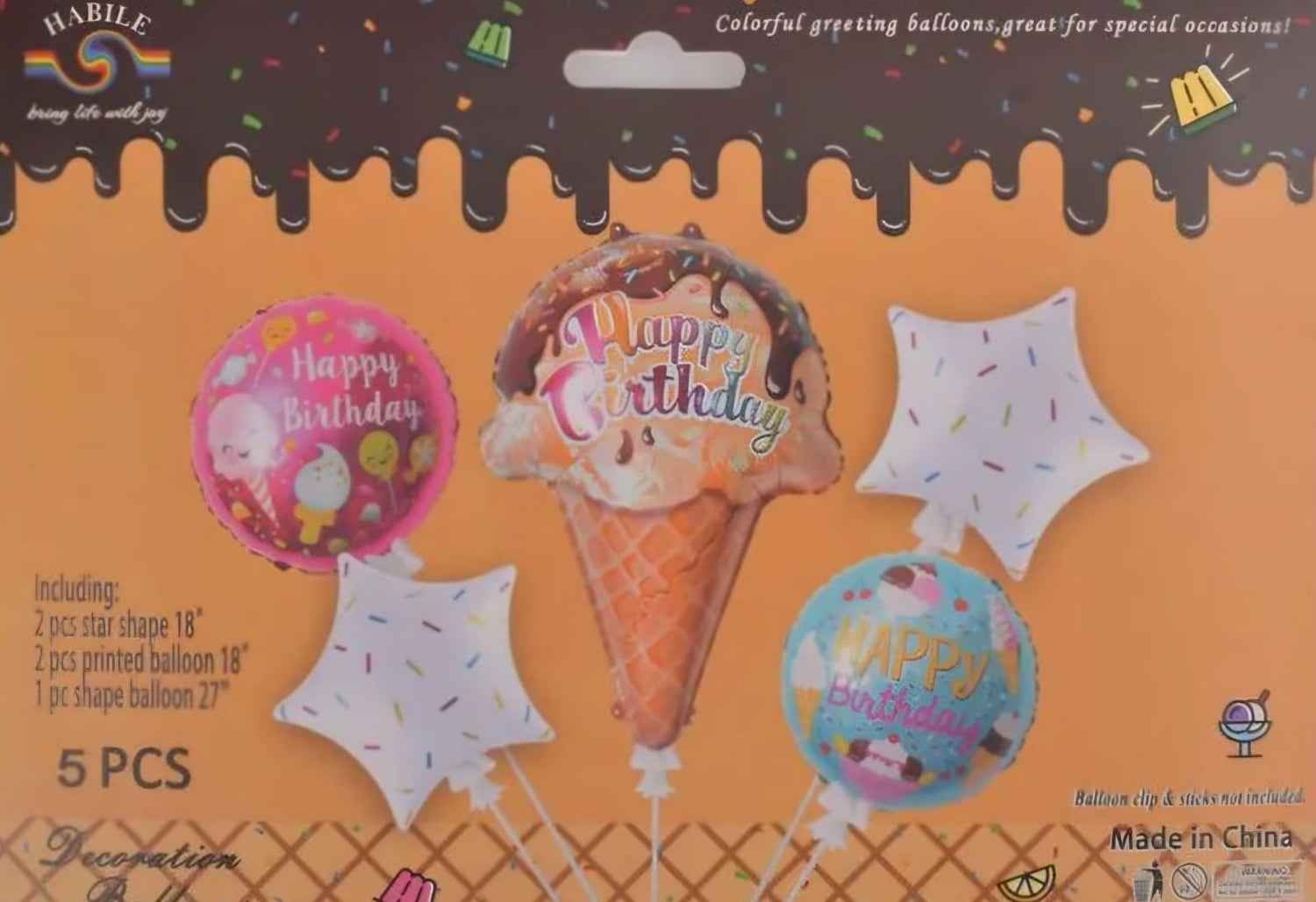 Ice cream 5pc foil balloon set