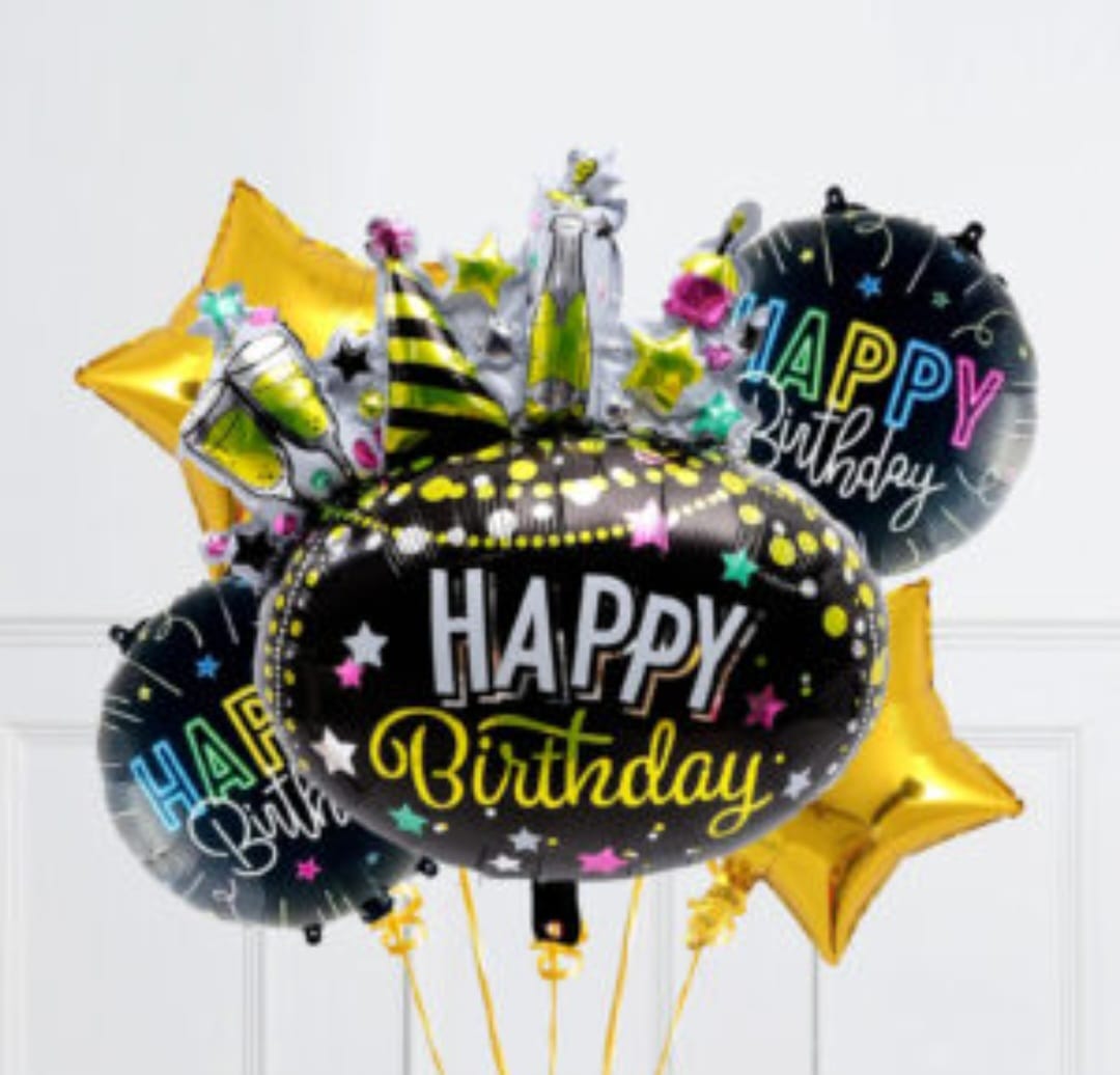 Black Happy Birthday 5pc  Balloon set