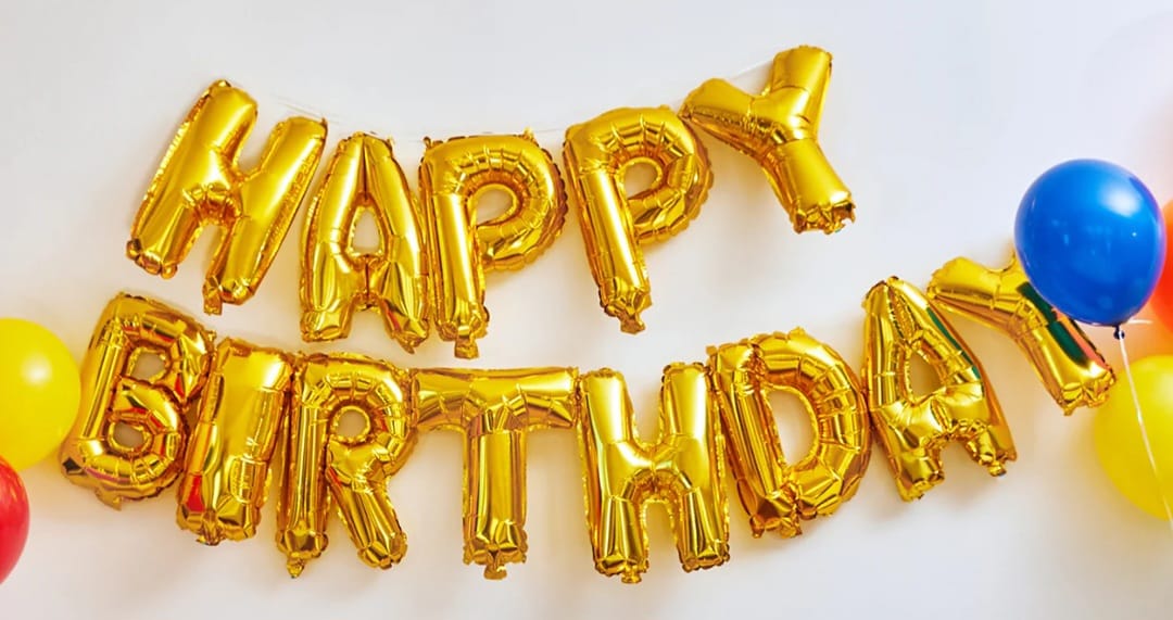 Happy Birthday Balloons Banner Decorations (Gold ) 32 inch HBD