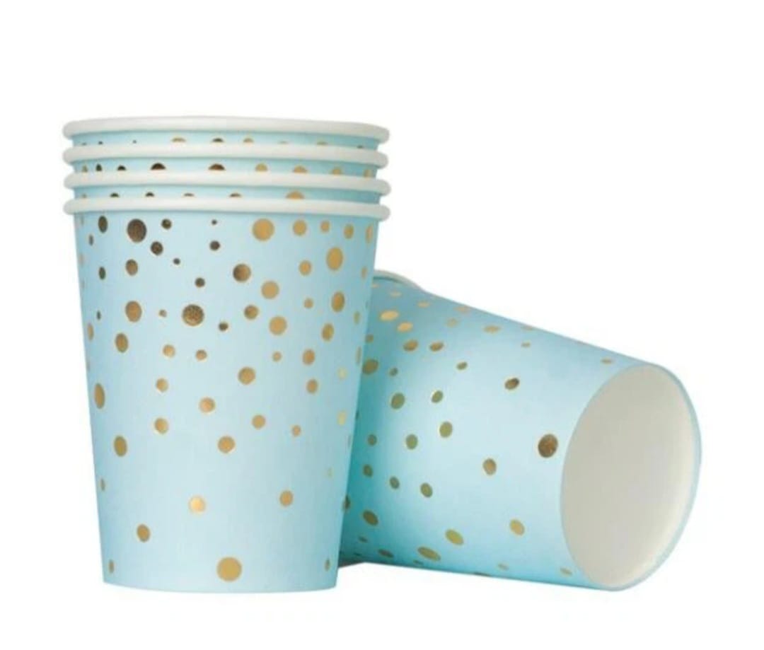 Light Blue Cups With Gold Dots