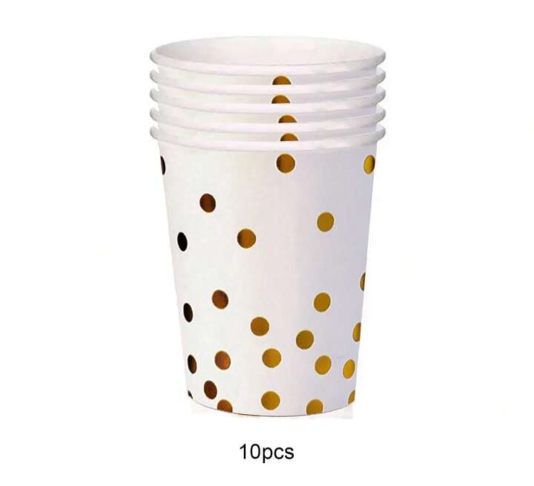 White  Cups With Gold Dots