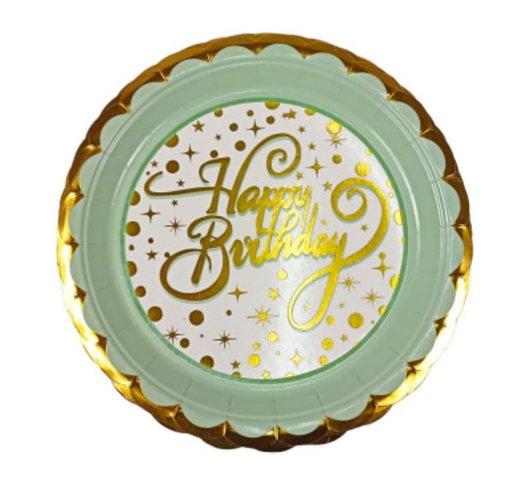 Green And Gold Happy Birthday Plates