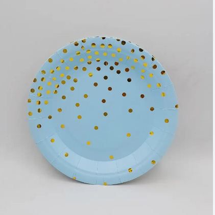 7" Blue and gold dot plates - Preppy Kids (Grand Bazaar)