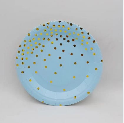 7&quot; Blue and gold dot plates