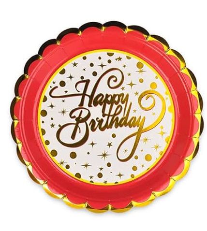 7" Red and gold Happy Birthday plates - Preppy Kids (Grand Bazaar)