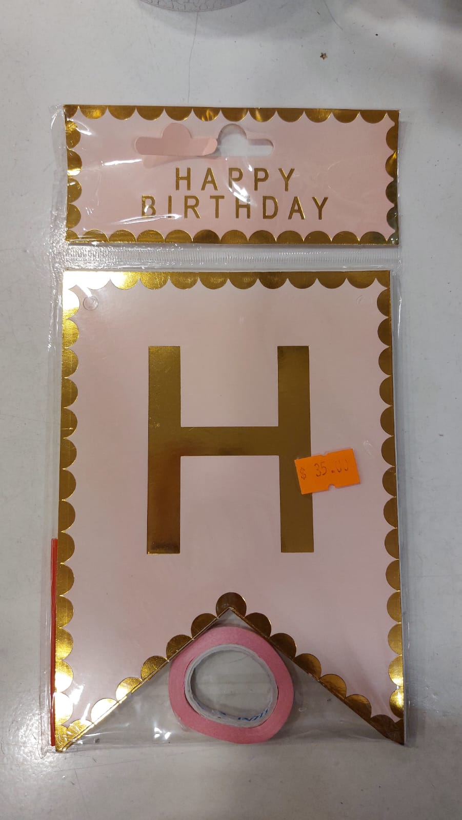 Light Pink &amp; Gold border Banner Happy Birathday