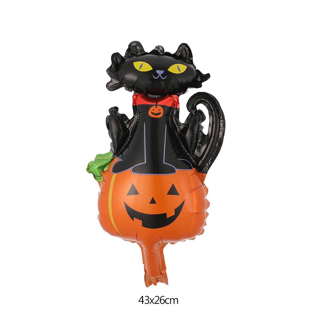 Black cat on pumpkin halloween foil balloon