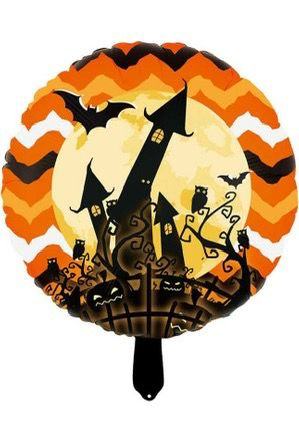 Orange spooky castle halloween foil balloon