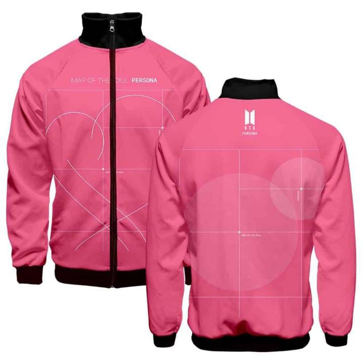 BTS BAND Jacket (Pink Zipper)  Map of the Soul Persona Sweater - Preppy Kids (Grand Bazaar)