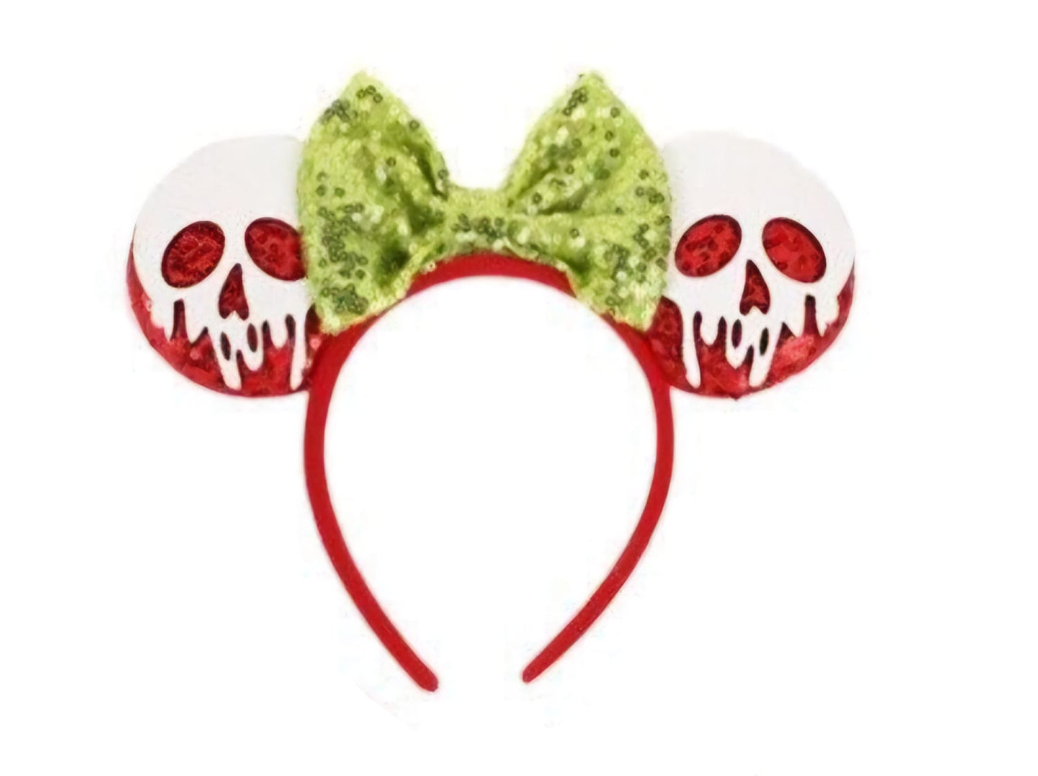 Red Headband with white skull and Green Bow