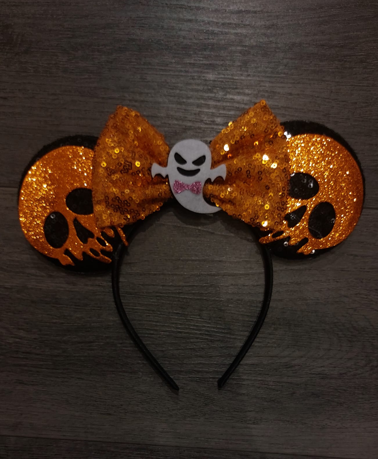 Orange Skull and Ghost Halloween Headband