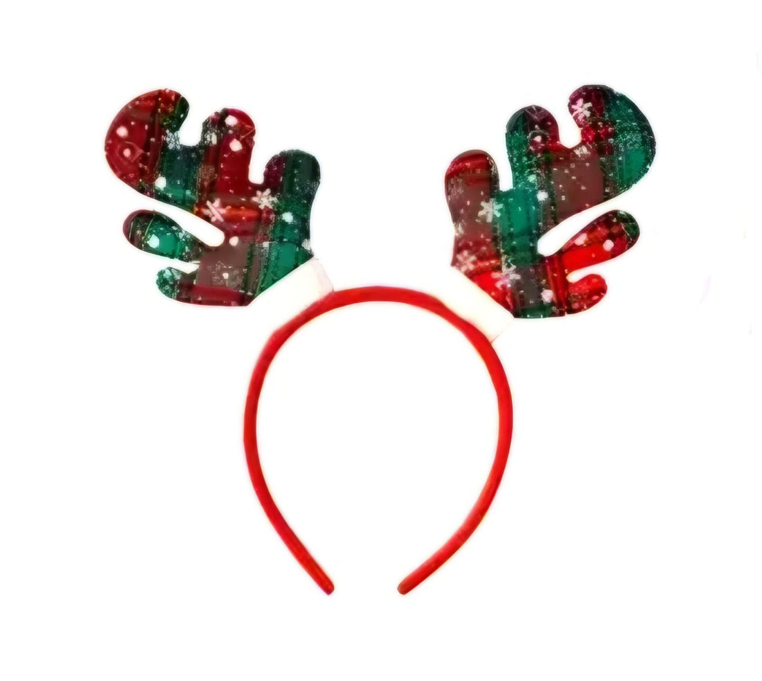 Green checkered  Christmas Raindeer Headband