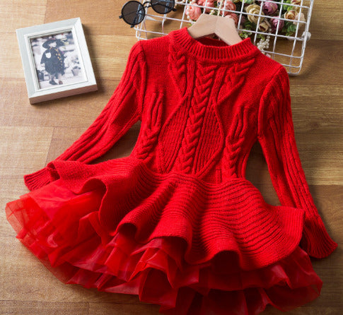 Red Christmas Sweater Tutu Girls Dress