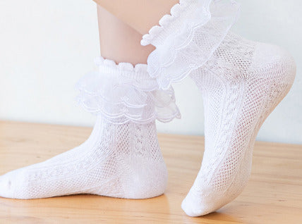 Girls White Frilly Socks