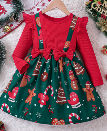 Girls Christmas Gingerbread Man Candy Cane Skirt and Red Sweater 2pc Set