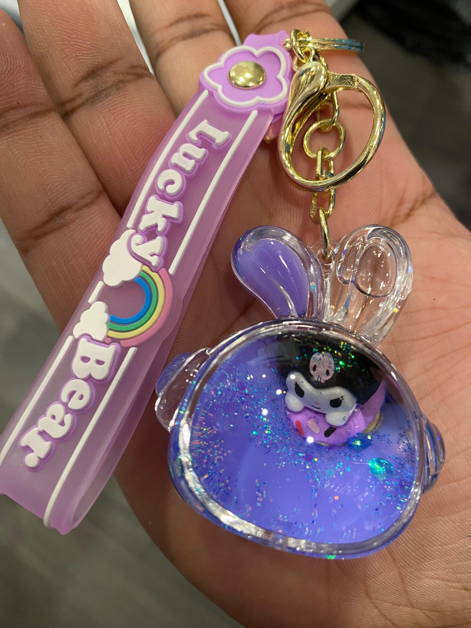 Acrylic moving liquid Black Hat Kuromi Purple Sand Keychain - Preppy Kids (Grand Bazaar)