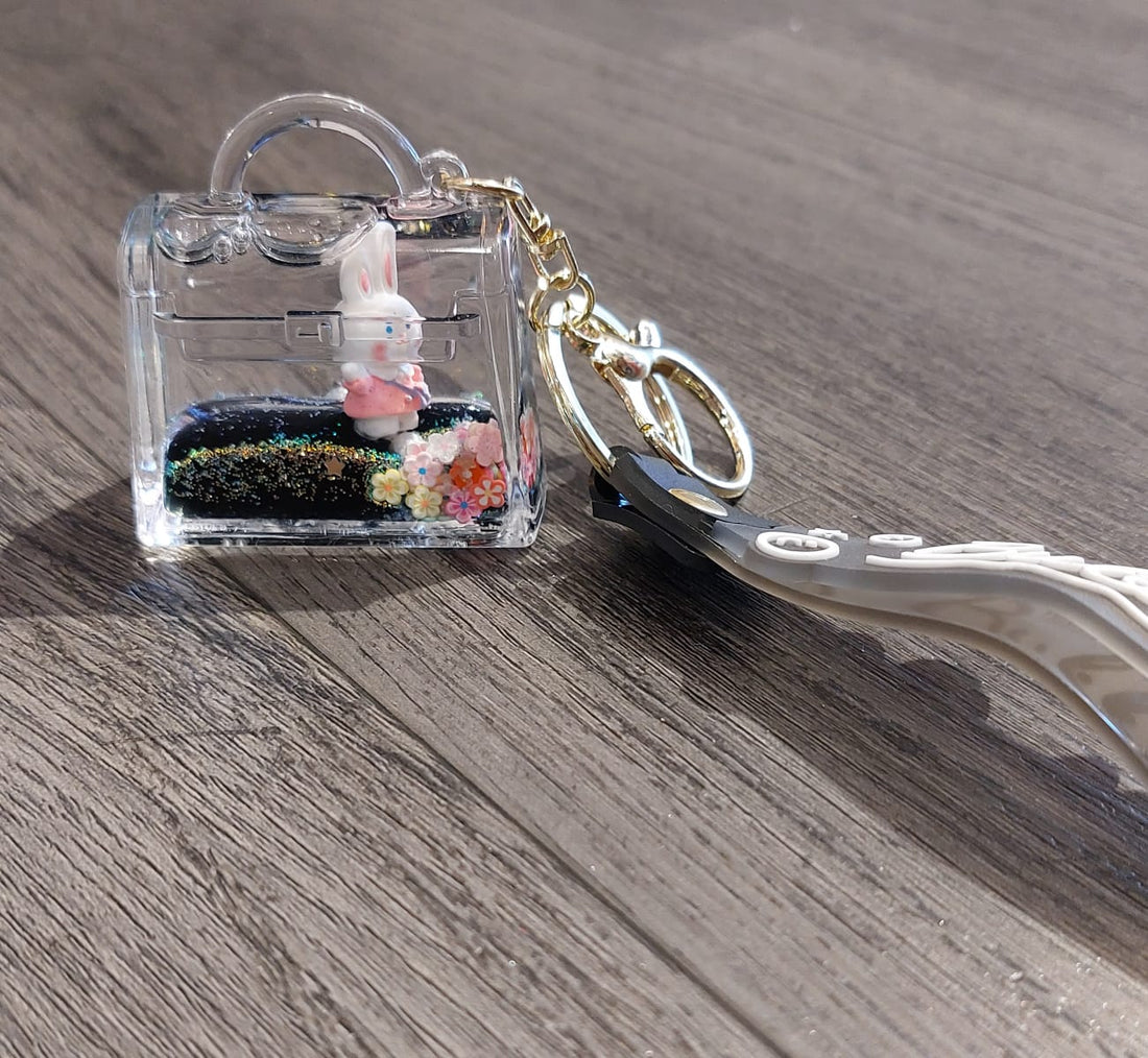 Acrylic moving liquid Bunny Keychain - Preppy Kids (Grand Bazaar)