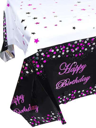 Aluminum Black and Pink Happy Birthday Tablecloth