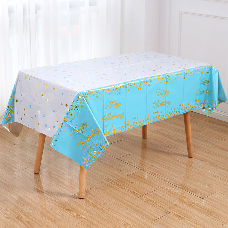 Aluminum Blue  ,White and Gold  Happy Birthday Tablecloth - Preppy Kids (Grand Bazaar)