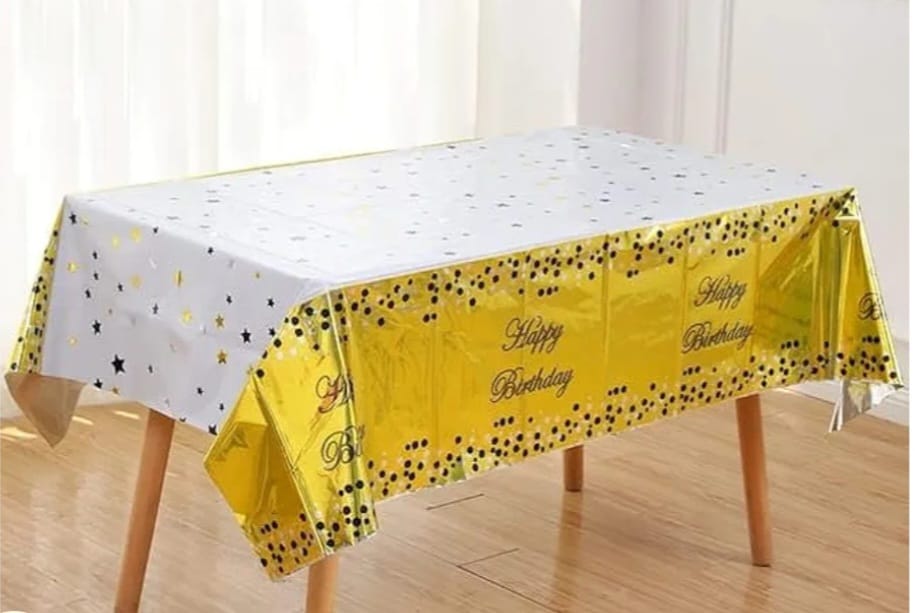 Aluminum Black And Gold Happy Birthday Tablecloth - Preppy Kids (Grand Bazaar)